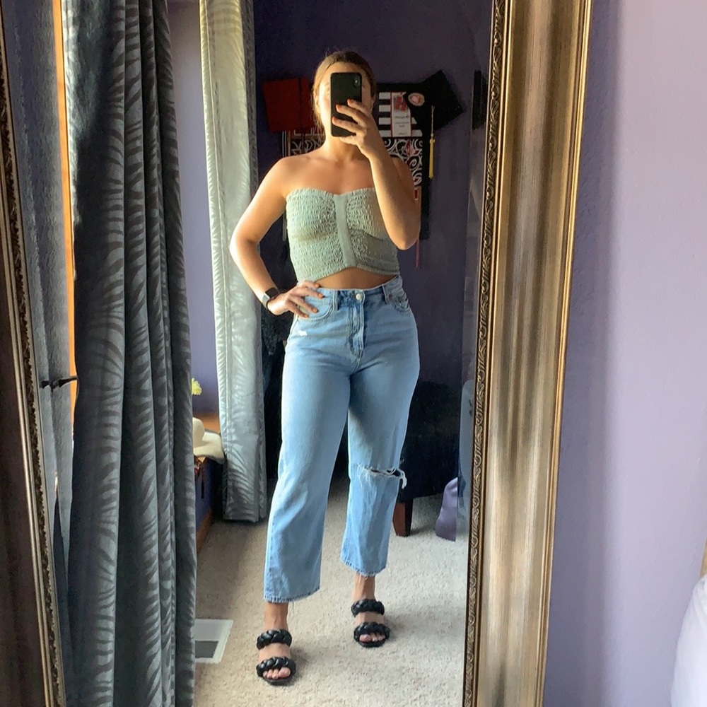 American Eagle Sage Crinkle Tube Top